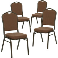 Flash Furniture – Chaise banquet empil Hercules, dos couronne, tissu café, siège de 2,5 po d’épaisseur, structure dorée, p/4-Ensemble de 4 chaises de banquet polyvalentes
