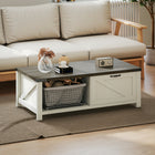 HOMCOM Farmhouse Coffee Table with Storage Shelf for Living Room - White-Farmhouse decor fits the living room, office, dorm, reception using