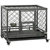 PawHut 36" L Heavy Duty Dog Crate with Wheels and Openable Top - Black-Suitable for medium-sized dogs smaller than American Eskimo, Springer Spaniel, etc. 