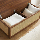 Modway - Soma Cannelé Arbre de salle 3-en-1 avec banc de rangement et porte-manteaux in Noyer-Détails en rotin et finition du grain du bois