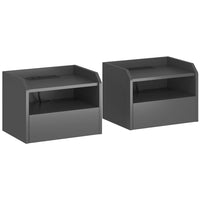 HOMCOM Floating Nightstands with Charging Station - Black - Set of 2-Built-in charging station keeps your devices powered up and ready to go