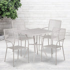 28'' Square Light Grey Indoor-Outdoor Steel Patio Table Set with 4 Square Back Chairs [CO-28SQ-02CHR4-SIL-GG]-Light Grey Powder Coat Finish