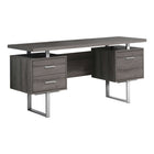 Monarch Specialties 7082 60" Computer Desk - Dark Taupe/Silver Metal-A stylish and contemporary 60"l computer desk with closed storage to create a functional workspace in your home office.
