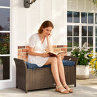Outsunny 2-In-1 Patio Wicker Storage Bench with Handles and Cushion - Navy Blue-Outdoor-ready hand-woven PE rattan wicker, reinforced with a strong, powder-coated steel frame