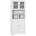 HOMCOM 57" H Modern Kitchen Pantry Cabinet with Glass Doors - White-Two closed cabinets and three open compartments maximize storage space 