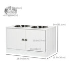 PawHut Elevated Dog Bowl Feeding Station with Stand - White-Spacious hidden storage 
