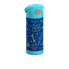 Thermos - Bouteille d'eau isotherme FUNtainer en acier inoxydable - 410 ml - Motifs de robots-Couvercle à bouton-poussoir avec paille escamotable