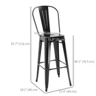 HOMCOM Industrial Bar Stools with Removable Back and Metal Frame - Black - 4 Pack-Anti-slip foot pads attached
