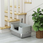 PawHut XL High Sided Stainless Steel Cat Litter Box with Scoop - Grey-Sand drop zone traps litter, keeping floors cleaner 