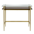 Hudson&Canal Eaton 36" Desk - Brass/Walnut-Features a tempered glass top and MDF shelf