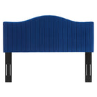 Modway Juniper Channel Tufted Performance Velvet Full Platform Bed with Black Wood Legs - Navy-Channel Tufted Headboard