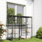 PawHut - Enclos pour chat en fil soudé extérieur/intérieur avec housse imperméable - 69 po L x 22 po l x 62 po H-Comprend quatre perchoirs à installation simple et un hamac 