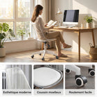 Homy Casa - Chaise de bureau pivotante moderne avec dossier transparent et assise en cuir PU blanc-Roulettes fluides pour un déplacement silencieux et pratique