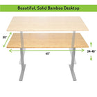 Uncaged Ergonomics 60" Rise Up Electric Height Adjustable Sit Stand Desk with Bamboo and Grey Frame (RUGB)-Desktop size 60x30"; Solid Bamboo (not veneer or fake) ; Premium Finish ; Natural Bamboo Colour