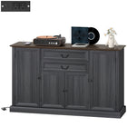 HOMCOM Farmhouse 57.9" L Sideboard Buffet Cabinet with Charging Station - Black Wood Grain-Two drawers and three cabinets store mugs, snacks, cutlery and more neatly