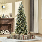 HOMCOM 6' Pre-Lit Snow-Flocked Artificial Christmas Tree with Pine Cones and Berries - Green-Snow dipped design, ends are painted white, add winter atmosphere 