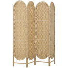 HOMCOM 4 Panel Arched Top Woven Freestanding Room Divider for Bedroom - Natural Wood-Hand-woven design creates beautiful light patterns and offers gentle semi-privacy 
