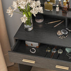 HOMCOM Vanity Desk with Mirror and Lights - 40.9" L x 15.7" W x 55.1" H - Black-Constructed from solid particleboard and MDF with melamine finish 
