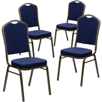Flash Furniture – Chaise banquet empilable Hercules, dossier couronne, tissu bleu marine, motifs, base dorée, 4/pqt-Ensemble de 4 chaises de banquet polyvalentes