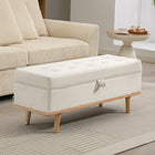 HOMCOM - Repose-pieds ottoman de rangement à couvercle relevable avec pieds en bois - blanc crème-Le tissu respirant aspect lin avec un rembourrage en mousse haute densité offre un confort douillet 