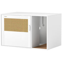 PawHut Cat Litter Box Enclosure with Rattan Door and Scratching Pad - White-Serves as cat litter box enclosure or stylish side table 