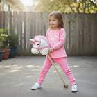 Qaba Unicorn Plush Hobby Horse with Wood Wheels, Real Sounds for Kids - White-Wooden handles provide a secure grip for better balance and control 