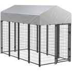 PawHut Dog Kennel House - Metal - Playpen Patio Shelter with Roof-Spacious 32.3 sq. ft (3 ㎡) area ensures dogs remain active and happy
