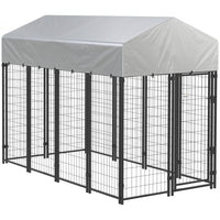 PawHut Dog Kennel House - Metal - Playpen Patio Shelter with Roof-Spacious 32.3 sq. ft (3 ㎡) area ensures dogs remain active and happy
