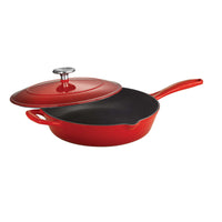 Tramontina - Poêle en fonte émaillée de 10 po Series 1000 avec couvercle – Rouge gradué-Finition vibrante et dégradée pour une présentation élégante de la cuisinière à la table