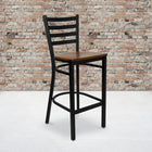 Flash Furniture - Tabouret de restaurant de la série HERCULES en métal noir avec dossier échelle - siège en bois de cerisier-Conception à  dossier échelle