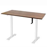Ezywork Manual Height Adjustable Standing Desk - 48" x 24" - White Frame / Dark Wood Table Top-Hand Crank Height Adjustable Desk Frame
