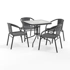 Flash Furniture 28" Square Glass Metal Table with Grey Rattan Edging & 4 Grey Rattan Stack Chairs-Table and Chair Set