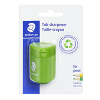Staedtler Single Hole Sustainable Plastic Sharpener - Green-Canister and lid made from 80% recycled pre-consumer material