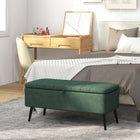 HOMCOM Linen Fabric Storage Ottoman Bench - Dark Green-Flip-up lid with hinged design is convenient for daily use
