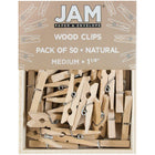 JAM Paper - Pinces à linge en bois - taille moyenne - 2 -8 cm - marron naturel - 50 pinces à linge par paquet-Couleur : Brun naturel