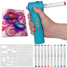 TPG Creations Aircolour Airbrush 14-Piece Kit with Markers & Stencils-Easy and Fun to Use: Designed for kids ages 6-14, this airbrush kit is simple to operate—just load the marker, press the button, and spray! It's an engaging way for kids to explore their artistic side without complicated setup, making it perfect for creative play.