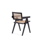 Manhattan Comfort Hamlet 19.67" Industry Chic Dining Arm Chair - Black and Natural Cane - Set of 2-Unique Square Backrest Made of Cane