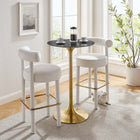 Modway Lippa 28" Round Faux Marble Bar Table - Gold Black-Chip-Resistant Metal Pedestal Base