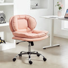 HOMCOM Criss Cross Armless Office Chair with Wheels - Pink-Breathable leathaire is waterproof and easy to clean for daily use