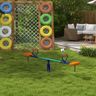 Outsunny - Balançoire à bascule en métal pour enfants, 2 places, rotation à 360° - Multicolore-La base solide offre un environnement de jeu sécurisé pour les enfants 