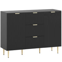 HOMCOM 47.2" L Sideboard Buffet Cabinet - Black-Metal legs, gold handles and fluted panel design give it a modern look