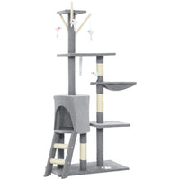 PawHut 53" H Multi-Level Cat Tree with Sisal Scratching Posts - Grey-Multi-use activity centre with cat condo, perch, ladder, hammock for endless entertainment 