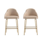 Manhattan Comfort Gracie 22" Modern Leatherette Upholstered Counter Stool - Tan and Gold - 2 Pack-Modern Counter Stool with Backseat Perfect for Bar and Kitchen Use. Set of 2
