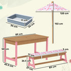 Qaba - Table de pique-nique en bois pour enfants, avec parasol amovible, rose-Comprend deux boîtes de rangement pliables pour une organisation facile  