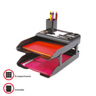 Deflecto Corporate Desk Tray Set - 2 Trays w/Compartments - Black-Black Polystyrene