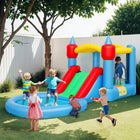 Qaba - Château gonflable 4 en 1 avec toboggan aquatique, panier de basket - 13,6 pi L x 6,7 pi l - multicolore-Tissu Oxford 420D+840D avec double couture pour plus de durabilité 