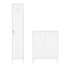Manhattan Comfort Naomi Modern Accent and Storage Cabinets - White - Set of 2-Modern 2 Piece Metal Accent Cabinet Set Perfect for Storage and Organization