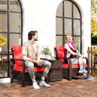 Outsunny - ensemble de mobilier de patio en rotin 3 pièces - rouge-Convient pour la terrasse extérieure, la cour, le jardin, la terrasse et l'arrière-cour  