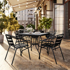Table carrée de 31,5 po en verre/métal et 4 chaises empilables noires en aluminium avec dossier à lattes (TLH-0732SQ-017CBK4-GG)-L'ensemble comprend une table et 4 chaises