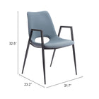 Zuo Desi Dining Chair - Azure Grey - Set of 2-3 year limited warranty